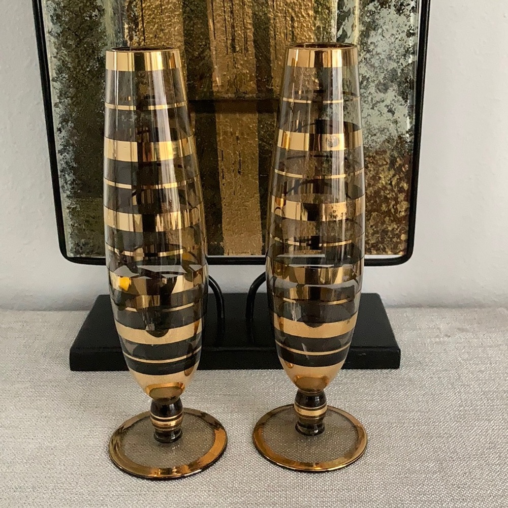 Bohemian 1950's Borske Sklo Glassworks Gold Stripe